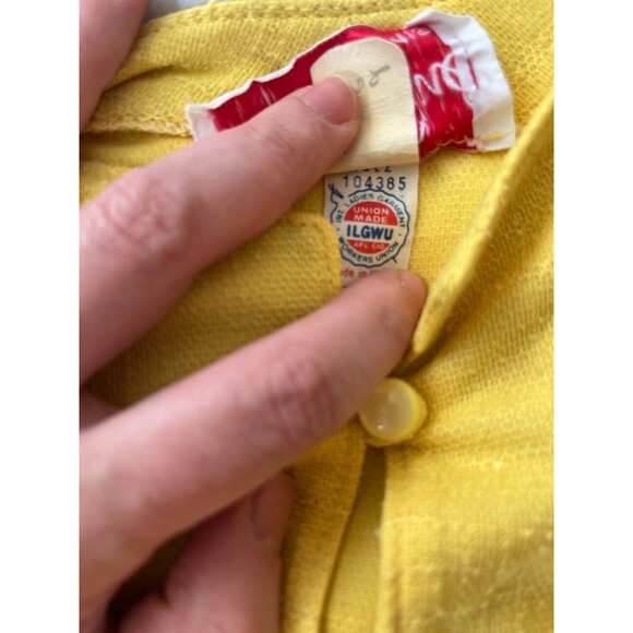 Yellow Vintage 1970s ILGWU Union Made Button Front Mandarin Collar Shirtdress - Picture 10 of 14